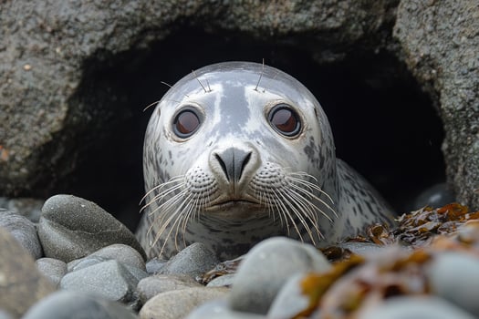 Grey Seal Pup Peeking From Rocky Crevice photo
