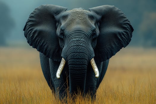 Majestic African Elephant In Golden Grassland photo