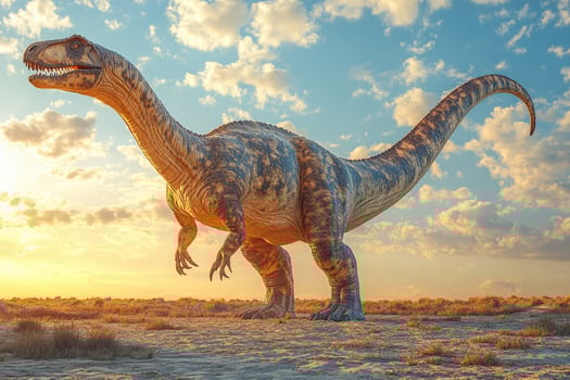 Majestic Dinosaur Stands in Sunset Landscape photo