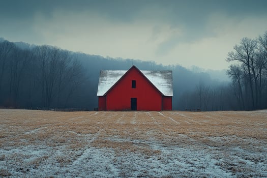 Red Barn in a Winter Landscape Scene photo