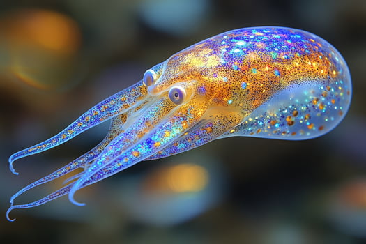 Sparkling iridescent octopus gracefully swims underwater photo