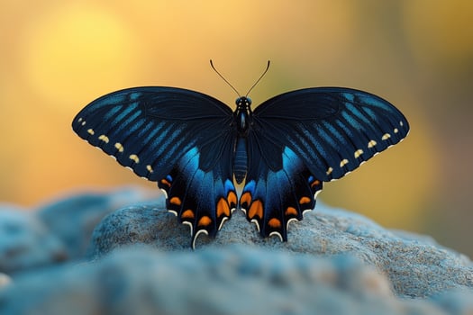 Spectacular Pipevine Swallowtail Butterfly Resting on Rock photo