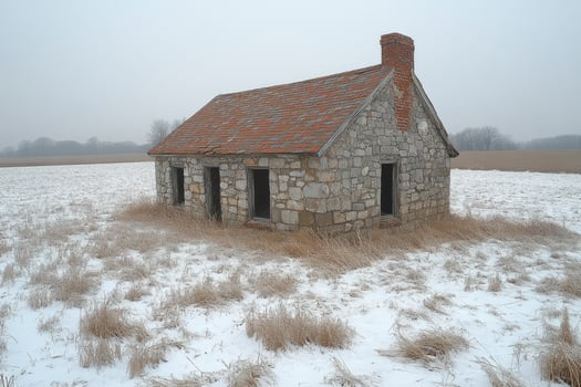 Stone House Winter Field Rural Landscape photo