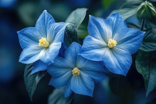 Three Vibrant Blue Flowers Blooming Beautifully photo