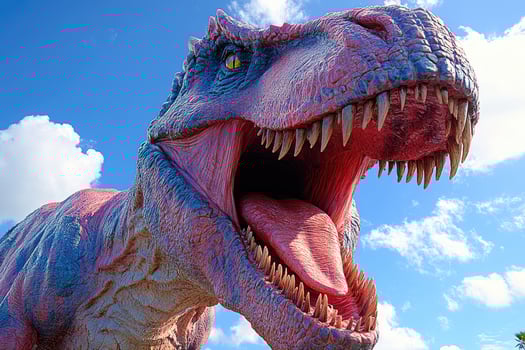 Tyrannosaurus Rex Model Roaring Against A Blue Sky photo