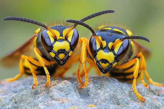 Two Yellowjackets Closeup On A Rock Surface photo