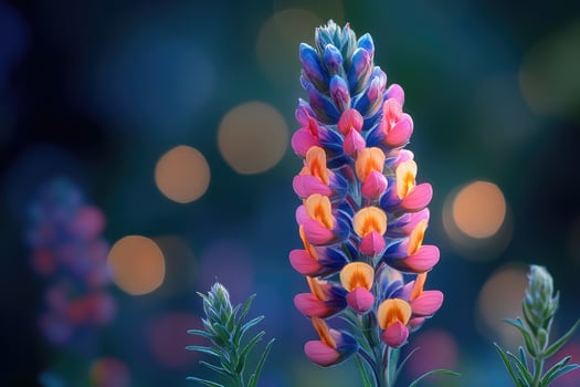 Vibrant Lupine Flower Blooms In Soft Bokeh Background photo