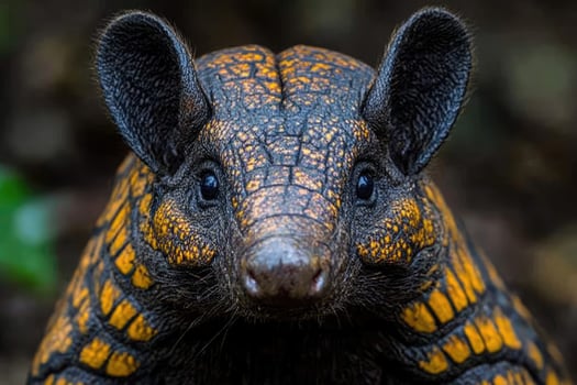 Yellow and Black Armadillo Close Up Portrait photo