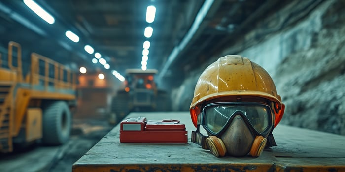 Safety Gear and Heavy Equipment in a Mining Operation Environment Scene photo