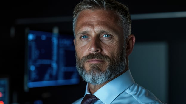 Portrait of a serious businessman in a modern office. photo
