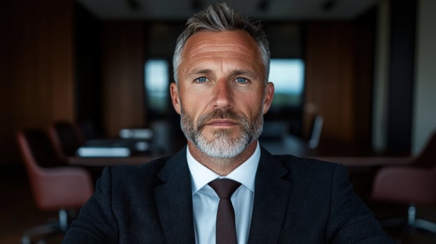 Portrait of a confident businessman in a modern office environment. photo