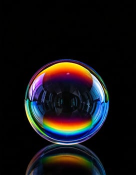 Bubble with rainbow reflection in a black background photo