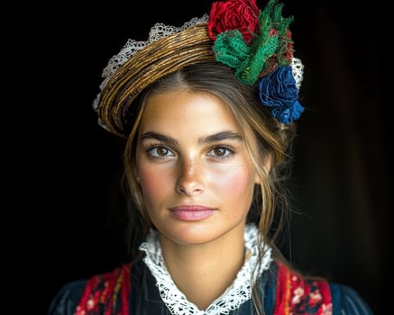 Portrait of a young woman wearing a traditional floral headdress photo