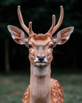 Close up portrait of a young deer with antlers photo
