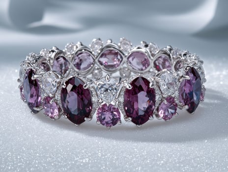 Luxury purple gemstone bracelet with diamonds on white background photo