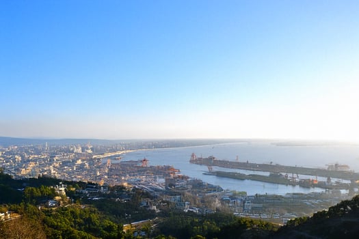 Coastal City Panorama Harbor, Skyline, Hilltop View photo