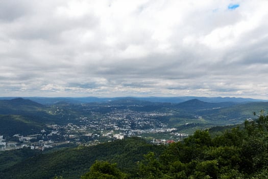 Mountaintop City View Cloudy Sky, Valley Panorama photo