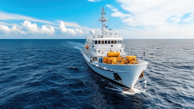 High resolution image of research vessel navigating ocean waves photo