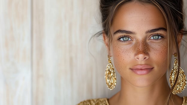 stunning portrait of woman with captivating blue eyes and freckles photo