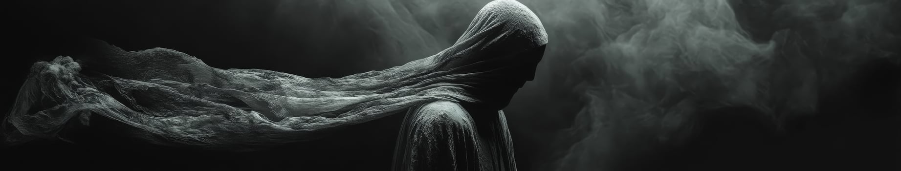 Ethereal figure shrouded in mist conveys a sense of mystery and calm photo