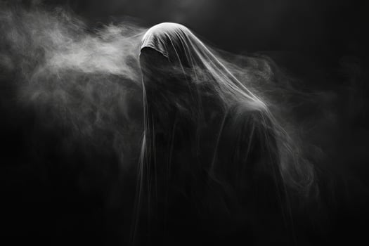 Mysterious figure shrouded in smoke creating an eerie atmosphere photo
