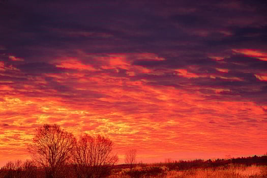 Fiery sunset over winter field, colorful cloudscape photo