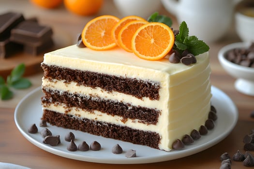 Decadent Chocolate Orange Cake Layered with Creamy Frosting and Fresh Slices photo