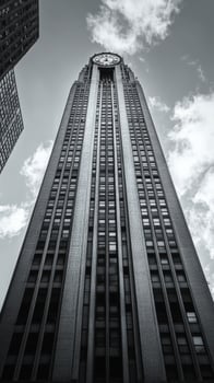 A black and white photo of a tall building