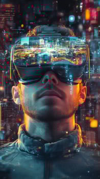 A man wearing a virtual reality headset photo