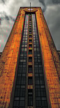 A tall building with a clock on the side photo
