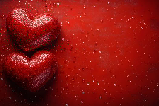 Romantic Valentine's Day Decor with Glittering Red Hearts on Sparkling Background photo