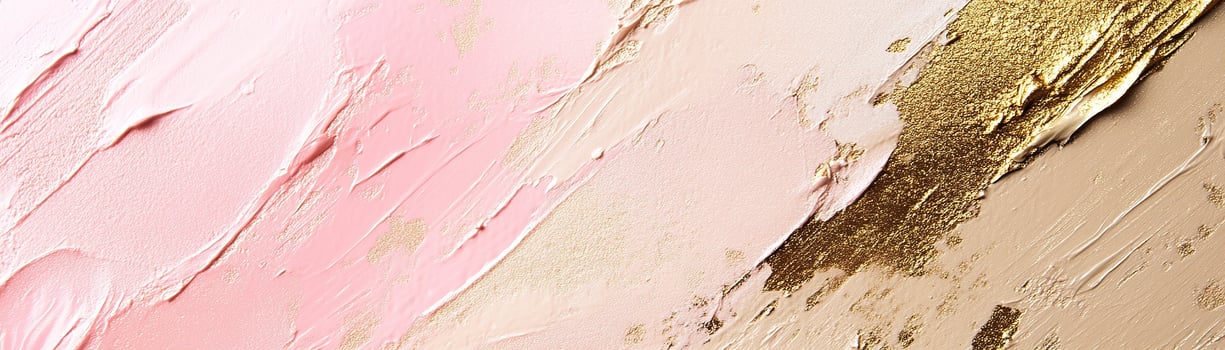 Abstract cosmetic background featuring soft pink, beige, and gold tones with artistic brush strokes for modern design projects photo