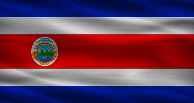 Costa Rican flag with a fabric texture waving. Close up of flag of Costa Rica with cloth texture photo