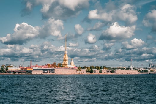 Beautiful autumn view of the Peter and Paul fortress from the Neva river in Saint Petersburg photo