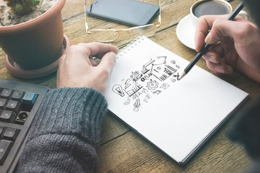 man written Sketching good ideas photo