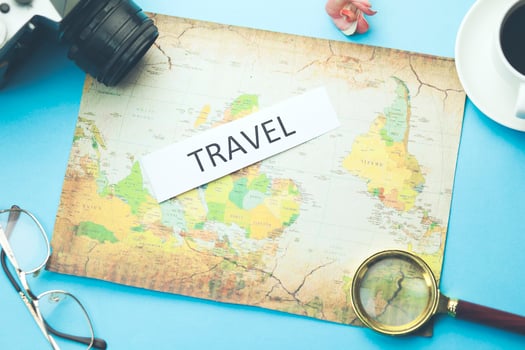 travel items with coffee photo
