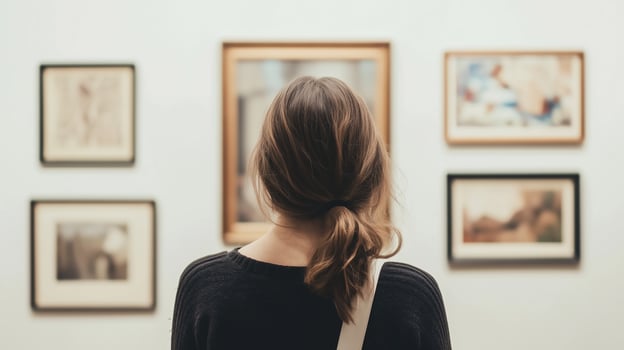 Woman viewing art in a gallery photo