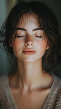 A woman with her eyes closed and her eyes closed photo