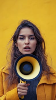 A woman holding a megaphone photo