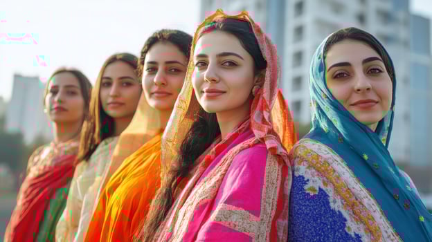 Women celebrating culture in colorful traditional attire for cultural festival. International Women's Day photo