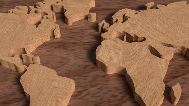 The Wood world map for Business or education concept 3d Rendering. photo