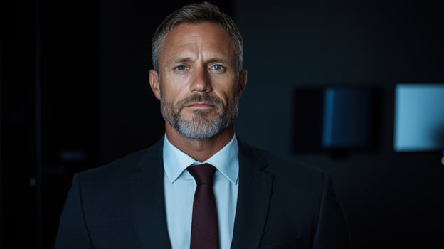 Portrait of a serious businessman in a dark suit photo