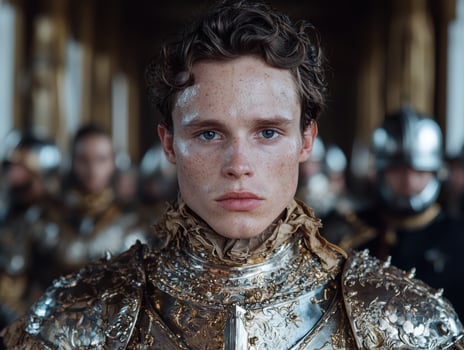 Young prince in shining armor, medieval fantasy portrait photo