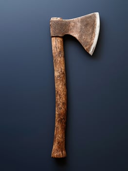 Ancient Viking Axe with Intricate Carvings on Dark Background photo