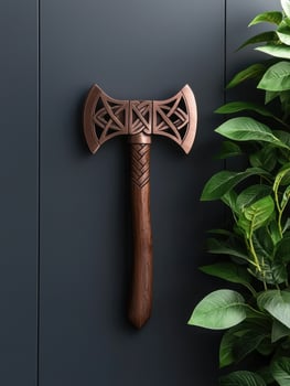Copper Celtic Axe Wall Decor with Wooden Handle photo