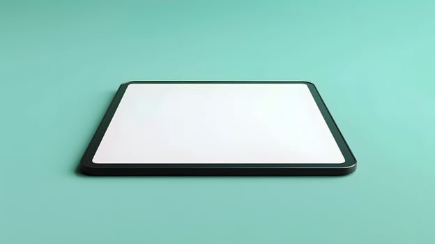 tablet with a blank white screen on a turquoise surface photo