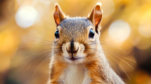 Squirrel portrait with big eyes against autumn setting. photo