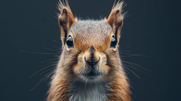 Squirrel facing forward with fluffy tail and whiskers. photo