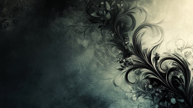 Dark floral design with intricate abstract swirls art. photo