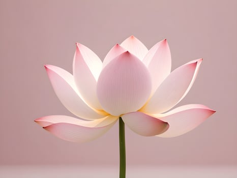 A minimalist illustration of a single lotus flower in pale pink or white, gently illuminated by soft light, with plenty of background space for text. photo